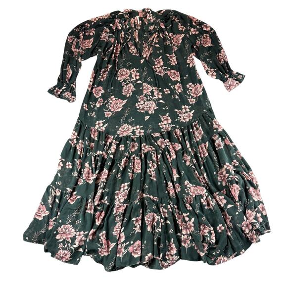 Free People Dress Womens XS Boho Maxi Long Sleeve Tiered Ruffle Floral - Picture 1 of 11